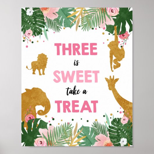 Sweet Safari Animals Girl Birthday Sign Poster (Vorne)