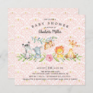 Sweet Safari Animals Girls Babydusche Einladung