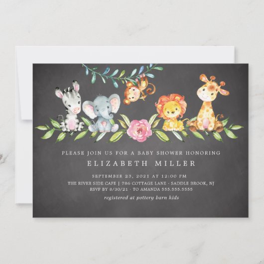 Sweet Safari Animals Kinderdusche Einladung (Vorderseite)