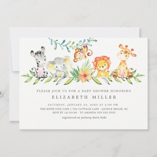 Sweet Safari Animals Neutral Baby Dusche Einladung (Vorderseite)
