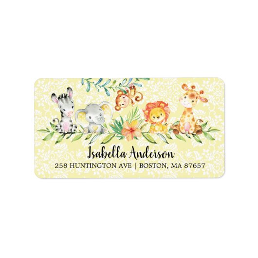 Sweet Safari Animals Neutrale Babydusche Adresse Adressaufkleber (Vorne)