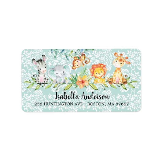 Sweet Safari Animals Neutrale Babydusche Adresse Adressaufkleber (Vorne)