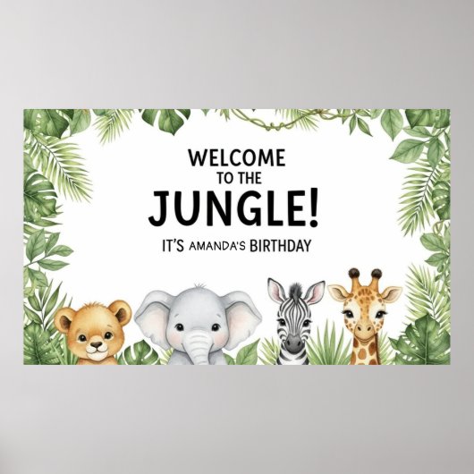 Sweet Safari Animals Welcome Jungle Birthday  Poster (Vorne)