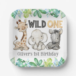 Sweet Safari Animals Wild One Birthday Paper Plate Pappteller
