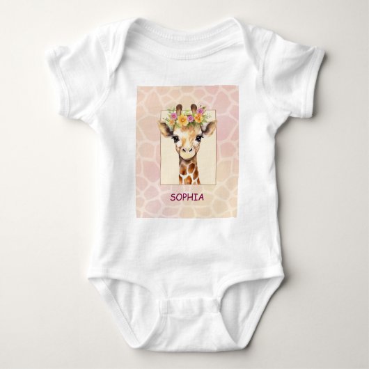 Sweet Safari Baby Giraffe in Rosa und Gelb Baby Strampler (Vorderseite)