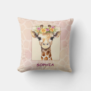 Sweet Safari Baby Giraffe in Rosa und Gelb Kissen