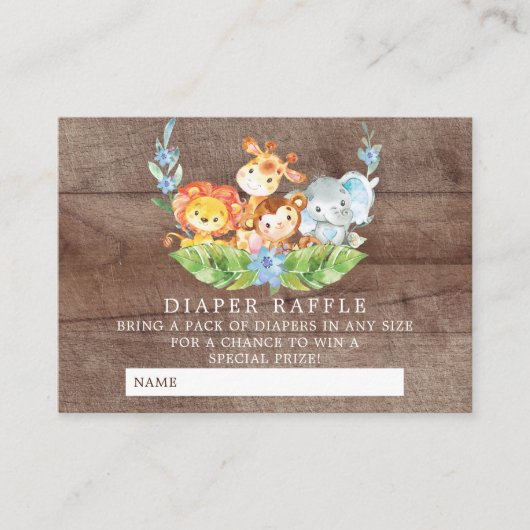 Sweet Safari Baby Showdusche Windeln Raffle Ticket Begleitkarte (Vorderseite)