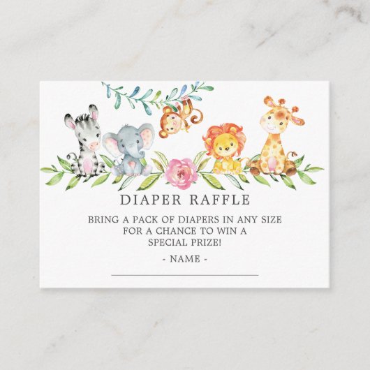 Sweet Safari Baby Showdusche Windeln Raffle Ticket Begleitkarte (Vorderseite)