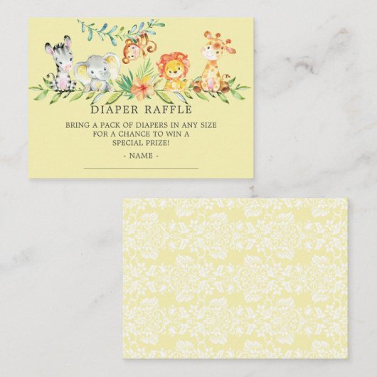 Sweet Safari Baby Showdusche Windeln Raffle Ticket Begleitkarte (Vorne/Hinten)