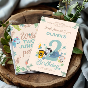 Sweet Safari Blue Pastel Second Geburtstag Einladung