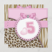 Sweet Safari Girls 5. Geburtstagsparty Einladung (Vorne/Hinten)