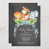 Sweet Safari Jungle Boys Kinderdusche Einladung (Vorne/Hinten)