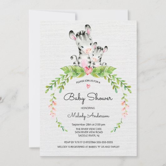 Sweet Safari Jungle Zebra Baby Dusche Einladung (Vorderseite)