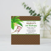 Sweet Safari Monkey zum Geburtstag Einladung (Stehend Vorderseite)