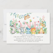 Sweet Safari ONE Girls 1. Geburtstag Einladung (Vorderseite)