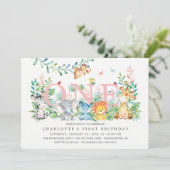 Sweet Safari ONE Girls 1. Geburtstag Einladung (Stehend Vorderseite)