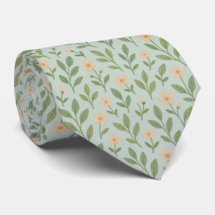 Sweet Sage Green Blätter Elegante Rosa Blütenbraun Krawatte