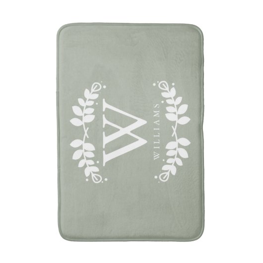 Sweet Sage Green Monogram Badematte (Vorderseite Vertikal)