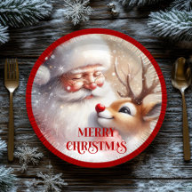 Sweet Santa and Red Nose Rudolph Holiday Plates