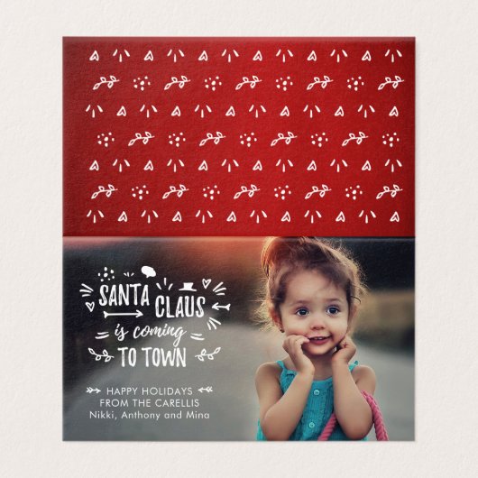 Sweet Santa Claus kommt mit Script Foto Mini Card (Außenseite Aufgefaltet)