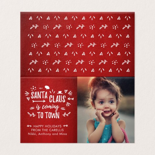 Sweet Santa Claus kommt mit Script Foto Mini Card (Außenseite Aufgefaltet)
