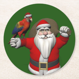 Sweet Santa Claus Lieben Macaws Parrots Runder Pappuntersetzer