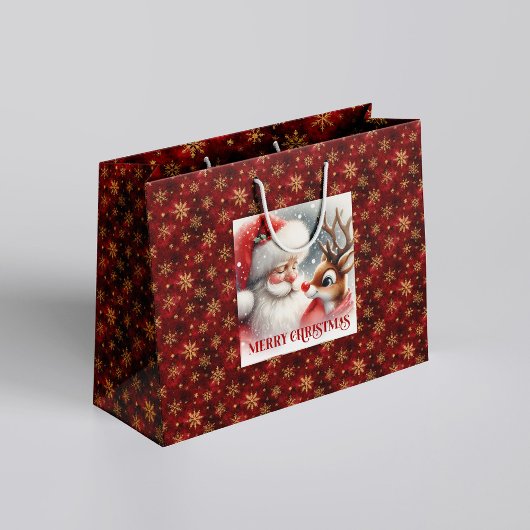 Sweet Santa Claus Rudolph Winter Holiday Gift Bag Große Geschenktüte