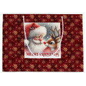 Sweet Santa Claus Rudolph Winter Holiday Gift Bag Große Geschenktüte (Vorderseite)