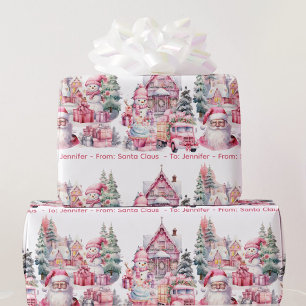 Sweet Santa Land in Pink Girl's Name Weihnachten Geschenkpapier