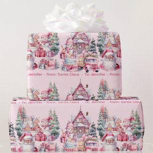 Sweet Santa Land in Pink Girl's Name Weihnachten Geschenkpapier