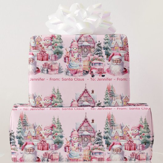 Sweet Santa Land in Pink Girl's Name Weihnachten Geschenkpapier
