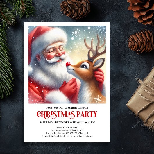 Sweet Santa Rudolph Christmas Party Invitation Einladung