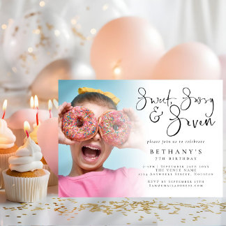 Sweet Sassy Seven Foto Overlay Girl 7. Geburtstag Einladung