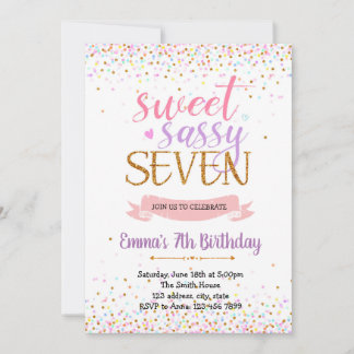 Sweet Sassy Sieben Geburtstagsparty Thema Einladung