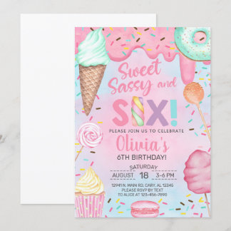 Sweet sassy und sechs Mädchen 6. Geburtstag Einlad Einladung