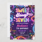 Sweet Sassy und Seven 7th Neon Glow Girl Geburtsta Einladung (Vorderseite)