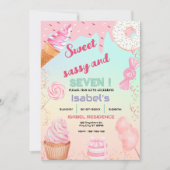 Sweet Sassy und Seven Candy Birthday Einladung (Vorderseite)