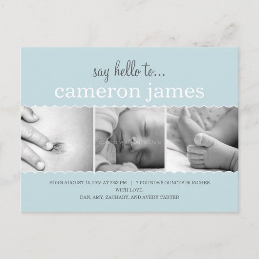 Sweet Scallops Birth Announcement - Baby Boy Ankündigungspostkarte (Vorderseite)