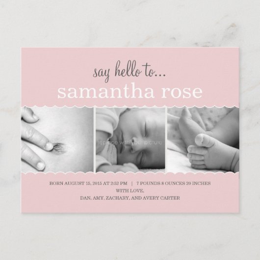 Sweet Scallops Birth Announcement - Baby Girl Ankündigungspostkarte (Vorderseite)