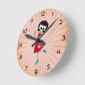 Sweet & Scary Skeleton Girl Runde Wanduhr (Winkel)