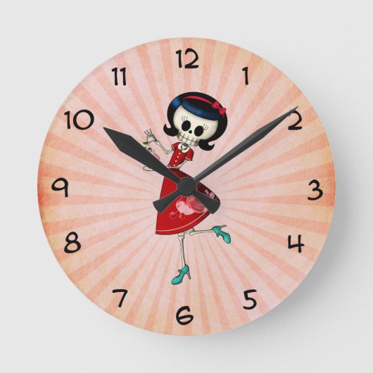 Sweet & Scary Skeleton Girl Runde Wanduhr (Vorderseite)