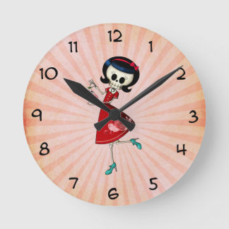 Sweet & Scary Skeleton Girl Runde Wanduhr