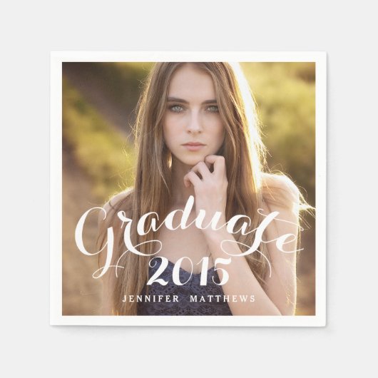 Sweet Script | 2015 Abschluss Foto Paper Napkins Serviette (Vorderseite)