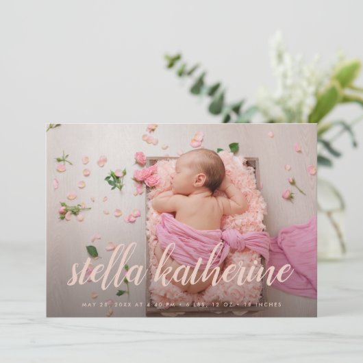 Sweet Script | Foto Collage Birth Ankündigung (Stehend Vorderseite)