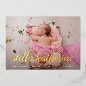 Sweet Script Foto Collage Foil Birth Ankündigung (Vorderseite)