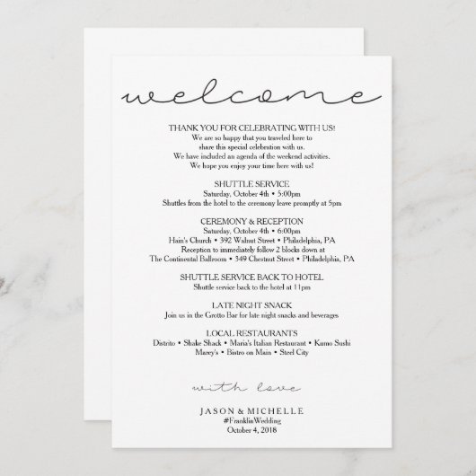 Sweet Script Wedding Itinerary - Begrüßung Einladung (Vorne/Hinten)