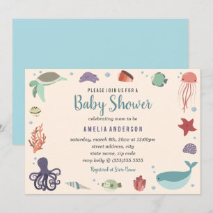 Sweet Sea Creatures Blue Coral Baby Shooter Einladung