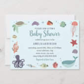 Sweet Sea Creatures Coral Blue Baby Shower Einladung (Vorderseite)