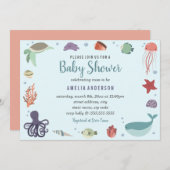 Sweet Sea Creatures Coral Blue Baby Shower Einladung (Vorne/Hinten)