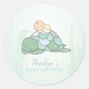 Sweet Sea Turtle Baby Dusche Runder Aufkleber